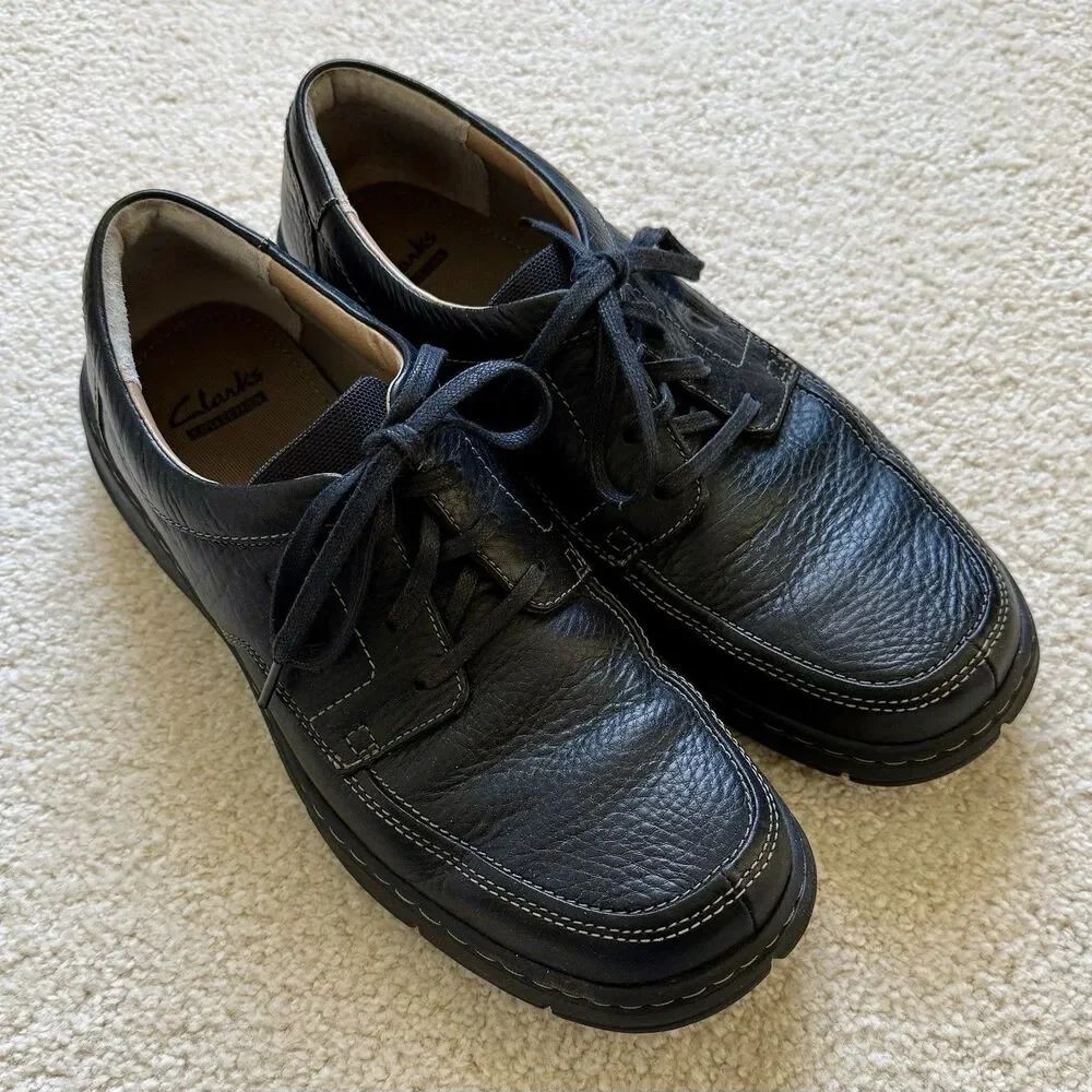 Clark's Mens Size US 10 M Black Leather Lace Shoe Rubber Sole  Model 26086214